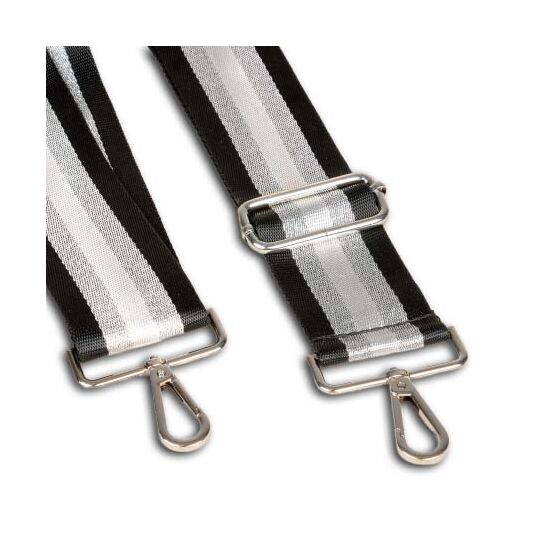 Verstelbare schouderband gestreept met musketonhaken - 40 x 135 cm zwart zilver gestreept | hobbygigant.nl